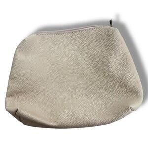 Anthropologie Pebbled Faux Leather Cosmetic Makeup Pouch Neutral‎
